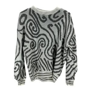 Vintage Abstract Knit Sweater Gray White‎ Pullover Large USA Made